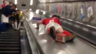 Drunk Soccer Fan Falling Down An Escalator Makes Late, Great Run At Video Of The Year