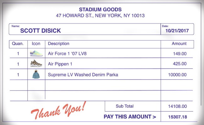 Scott Disick Goes Sneaker Shopping receipt