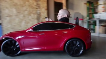 Watch Verne Troyer Rip Wheels In A Battery-Powered Tesla Model S Built For Kids
