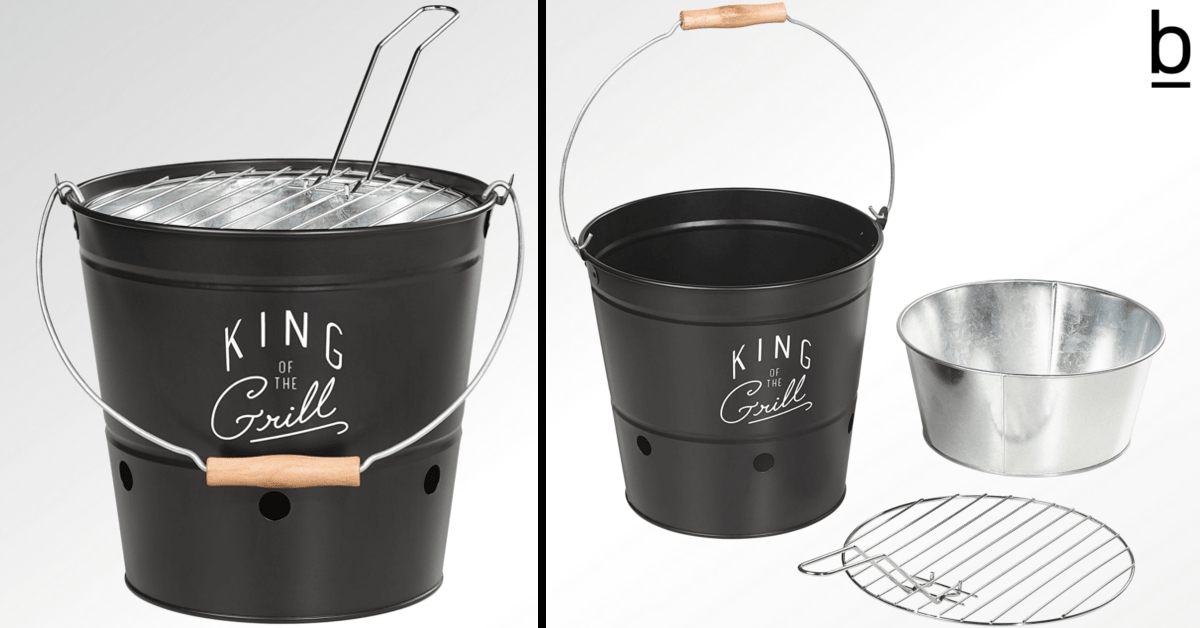 Assorted Metal Barbecue Bucket/Stand /Grill with Wooden Handle Black