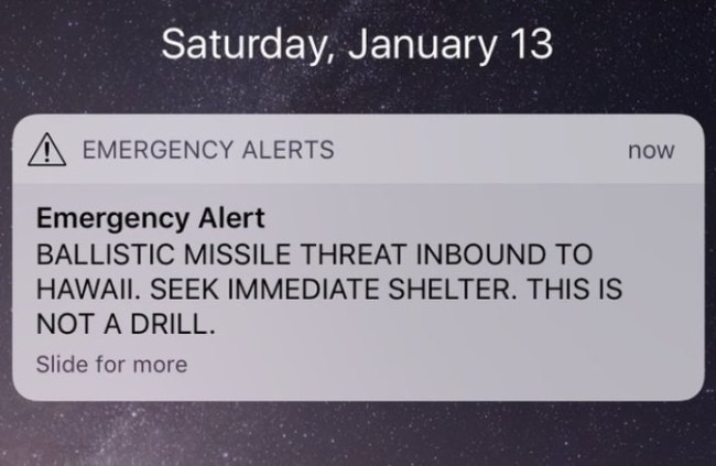 hawaii ballistic missile false alarm message