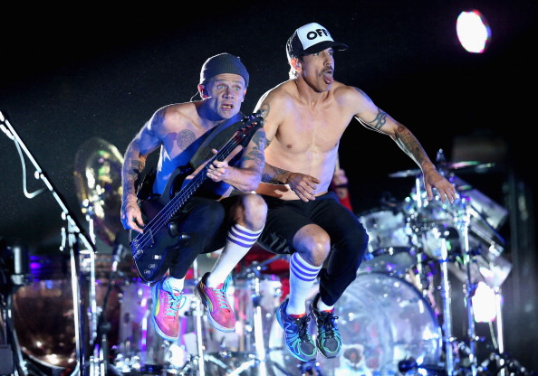 Flea and Anthony Kiedis of Red Hot Chili Peppers perform onstage