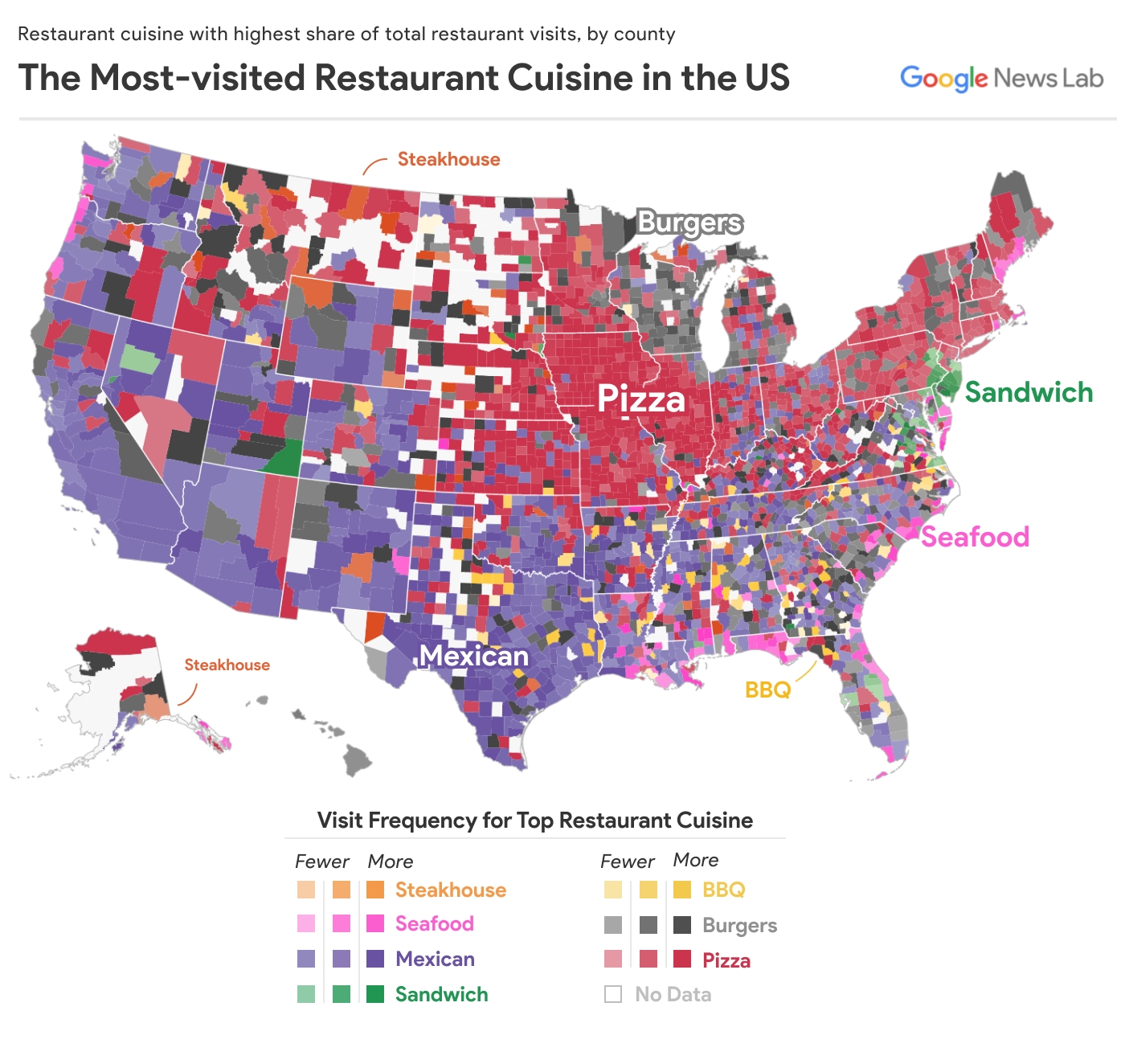 The Most Popular Types Of Food In America (By County) Based On Google's