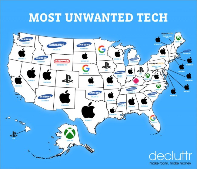 Most Unwanted Tech 2017 Map Decluttr