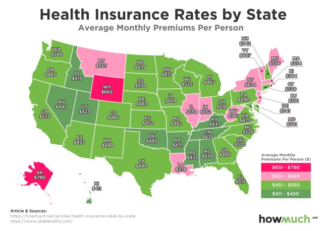 Most Least Expensive States Health Insurance Map