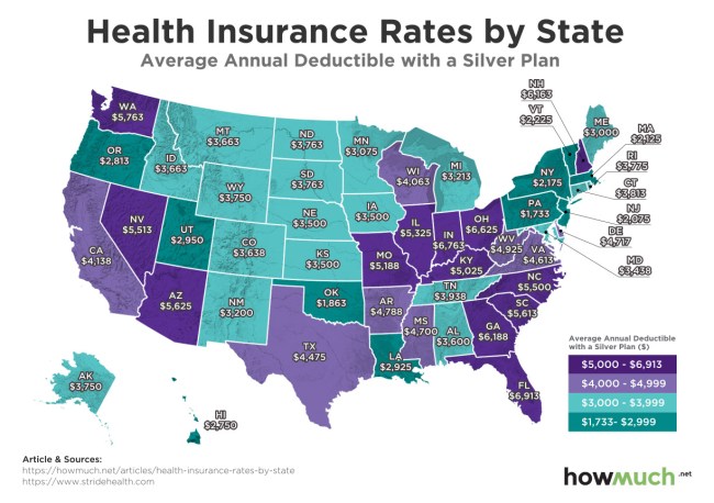 Most Least Expensive States Health Insurance Map