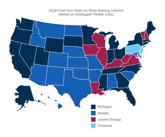 most popular team by state final four 2018