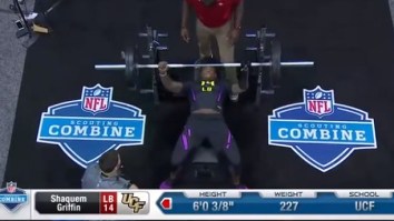 UCF’s  Shaquem Griffin, Who Lost His Hand At The Age Of Four, Did 20 Bench Press Reps  While Wearing Prosthetic Arm At The Combine
