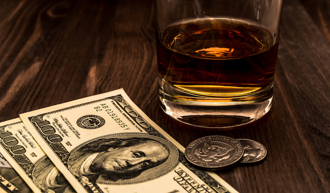 whiskey coins hundred dollar bills