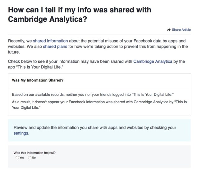 Facebook toll Cambridge Analytica data breach check