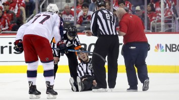 NHL Linesman Suffered A Dislocated Knee Cap And Torn Quad After Awkward Fall In Caps/Blue Jackets Game