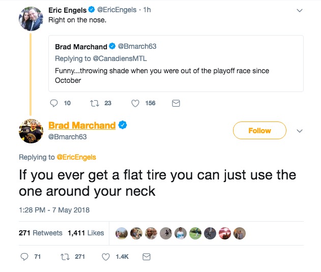 Brad Marchand and Montreal Canadiens Twitter feud 