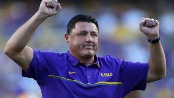 LSU Head Coach Ed Orgeron Chugs A Red Bull And Punches Himself In The Face To Get Amped Before Games