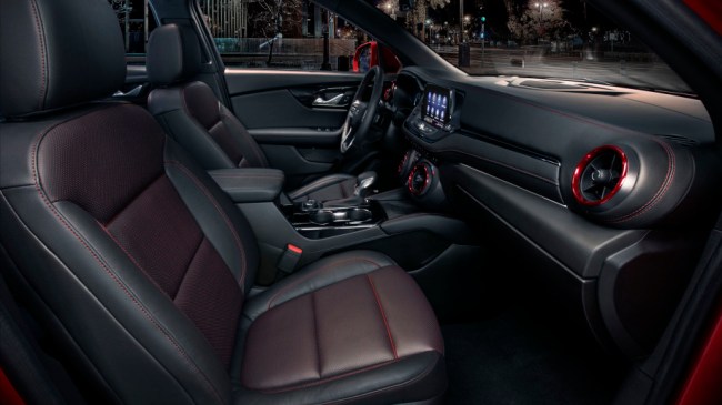 The 2019 Chevrolet Blazer RS interior features a driver-centric interior along with red accents and trim.