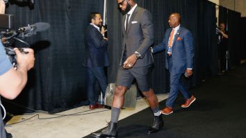 LeBron James’ Game 1 Suit Shorts/ Man Purse Outfit Cost Over $46k