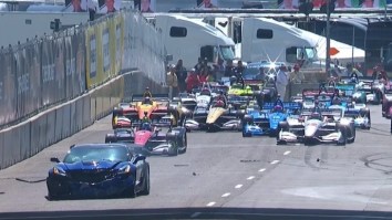 GM Executive Crashes The Pace Car Before The Detroit Grand Prix IndyCar Race And Looked Like A Fool