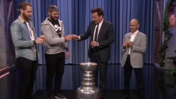 Ovechkin, Braden Holtby, Jimmy Fallon, And Jockey Mike Smith Drink Together From The Stanley Cup