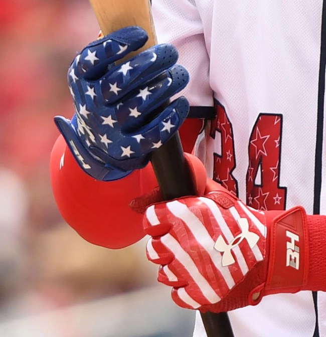 Bryce Harper uses a sledgehammer to mold his glove