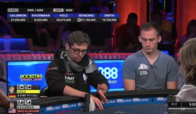 WSOP The Big One for One Drop three-way all-in hand
