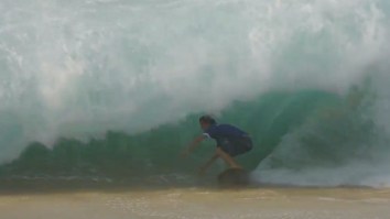 These Pro Skimboarders Riding Into Giant Waves Off Cabo Get Crushed On The Sand
