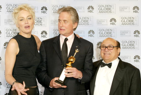 Sharon Stone, Michael Douglas, winner of the Cecil B. DeMille Award, and Danny Devito (Photo by J. Vespa/WireImage)