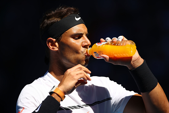 Rafael Nadal of Spain takes a drink in his third round match against Alexander Zverev of Germany on day six of the 2017 Australian Open at Melbourne Park on January 21, 2017 in Melbourne, Australia. 
