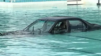 Driver’s Parking Practice Ends With Car Submerged In The Community Pool, Twitter Has Jokes