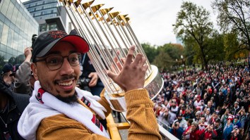 Beer Cans Dent World Series Trophy, Deck Players During Red Sox Degenerate Parade
