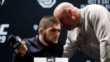 Khabib Demonstrates Sense Of Humor At The Expense Of Dana White After Receiving His Title Belt