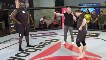Watch Shaq Take On UFC Legend Forrest Griffin Inside The Octagon, Get Choked Out By A 115-Pound Female Fighter