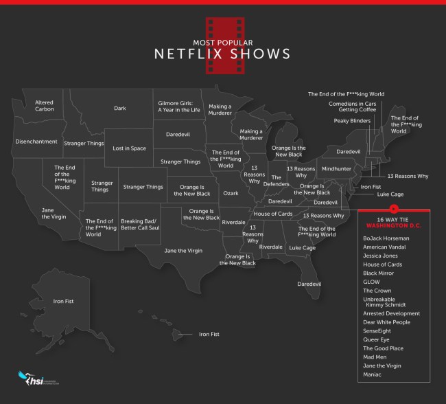 map most popular netflix show in each state for 2018