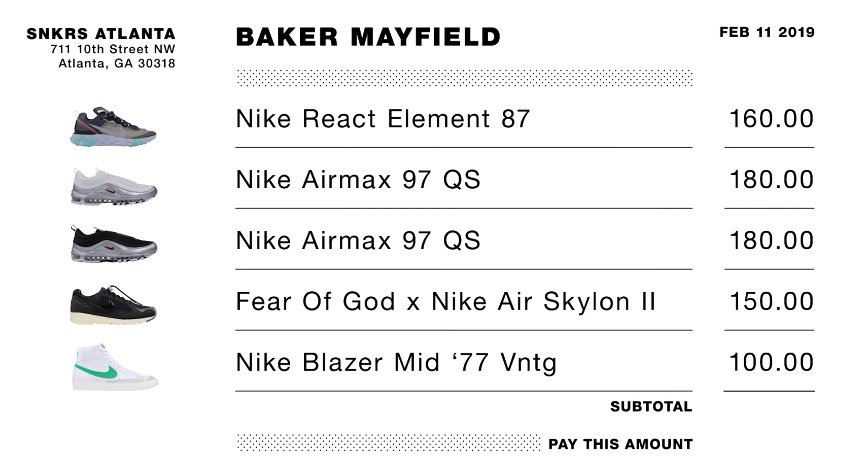 baker mayfield sneaker shopping