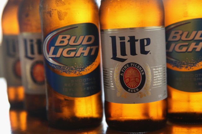 CHICAGO, IL - SEPTEMBER 15:  In this photo illustration, bottles of Miller Lite and Bud Light beer that are products of SABMiller and Anheuser-Busch InBev (respectively) are shown on September 15, 2014 in Chicago. Illinois. Shares of SABMiller have surged to an all-time high today on speculation of a takeover bid by Anheuser-Busch InBev, the world's largest brewer.  (Photo Illustration by Scott Olson/Getty Images)