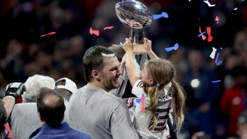 Tom Brady’s Daughter Trolls TF Outta Los Angeles Rams With A+ Sign At Patriots’ Super Bowl Parade