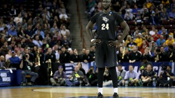 7’6” Tacko Fall  Goes Viral Again After He Was Photographed Looking Taller Than VCU Opponent While On His Knees During NCAA Tournament Game