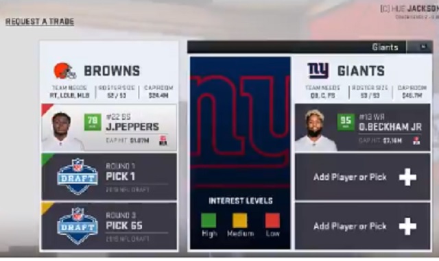 Madden rejects Browns-Giants Trade 