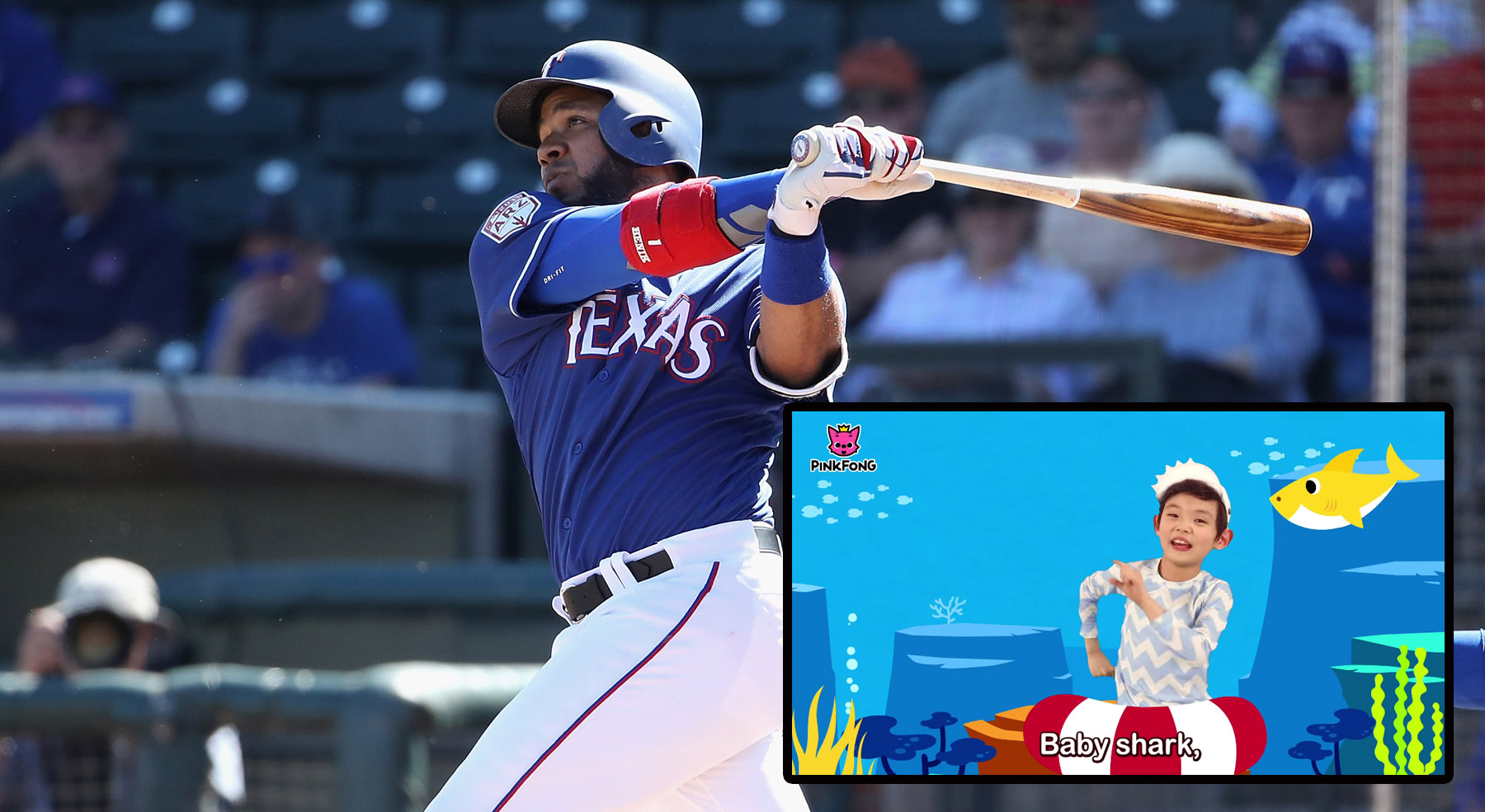 Texas Rangers' Elvis Andrus walked-up to 'Baby Shark' for his son