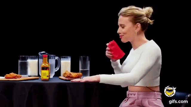 Scarlett Johansson Literally Cannot Stop Bouncing In Her Chair While Taking The 'Hot Ones' Challenge
