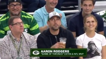 Aaron Rodgers Gets Mocked By The Internet After Failing To Chug Beer At Game 5 Of Raptors-Bucks Game