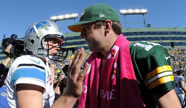 Matthew Stafford Shows Aaron Rodgers How To Chug A Beer