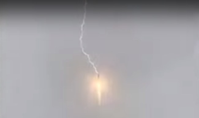 Soyuz Rocket struck by lightning during launch.