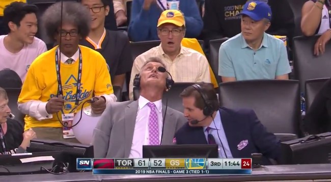Toronto Raptors TV Analyst Nearly Hit By A Falling Light In Game 3