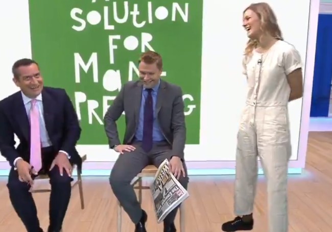 Sky News TV host tries anti-manspreading chair and hurts himself in painful furniture that won an award, probably can't have any more kids.