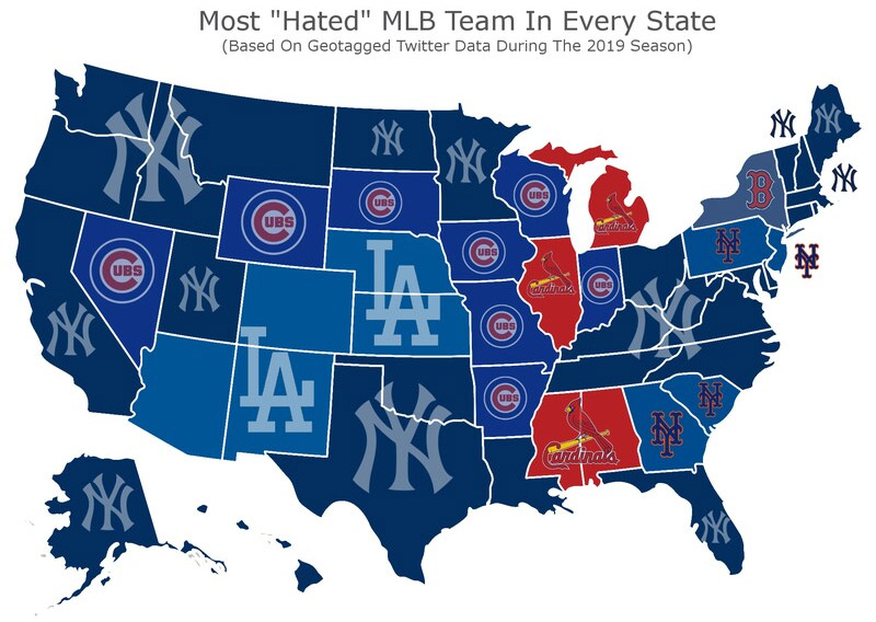 New Map Shows The Most Hated Major League Baseball Teams In Each State