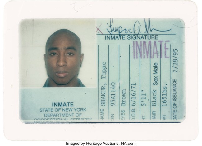 Tupac Shakur 1995 Prison ID Card Sells For Record Price Auction