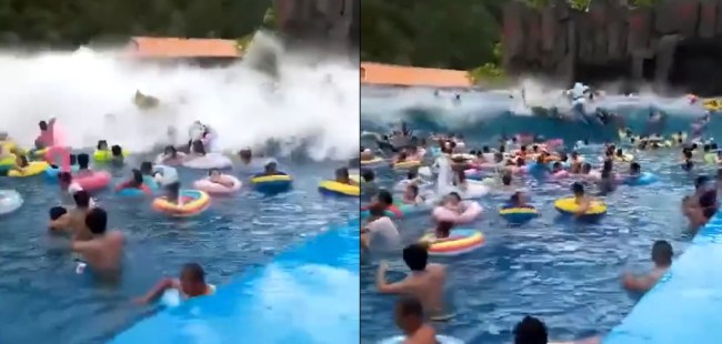 Wave pool in China malfunctions and injures 44 amusement park goers with 10-foot tsunami wave.