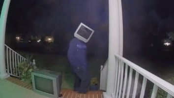 Is This TV-Headed Man Leaving Old TVs On People’s Porches Hilarious Or Terrifying?