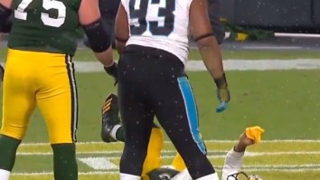 Aaron Rodgers Catches Penalty Flag After Refs Call Absolutely Terrible ‘Roughing The Passer’ Penalty On Panthers