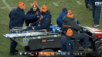 Broncos Security Guard Had To Be Carted Off After Getting Hurt Chasing Down Drunk Fan Who Ran On The Field