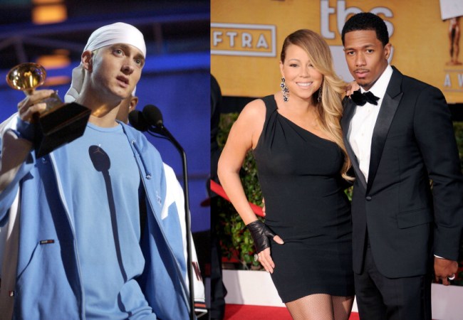 The timeline history of the relationship and feud between Eminem and Mariah Carey, and rap beef with Nick Cannon.